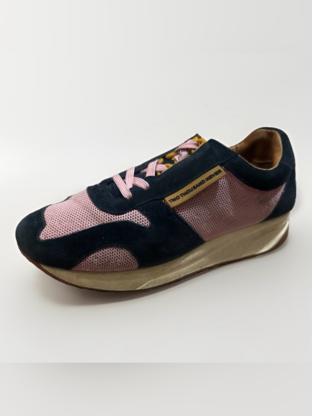 Two Thousand Never Black Suede Pink Mesh Sneakers Shoes Size 5 Mens 8 Women USA